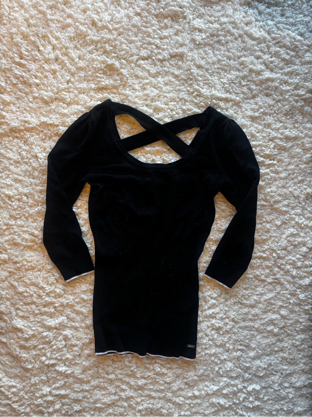 Guess Black Crisscross Back Ribbed Long Sleeve Top